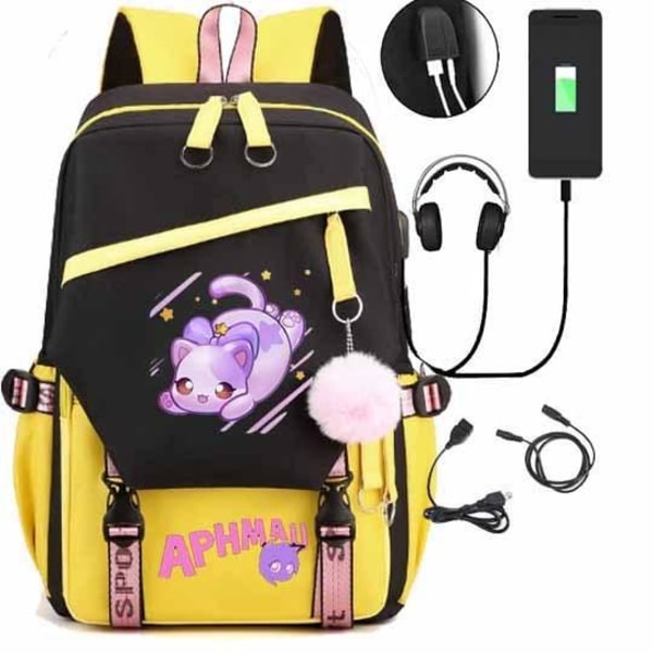 Aphmau Ryggsekk Barn Ryggsekker Ryggväske med USB Uttak 1 stk gul 2 gul 2