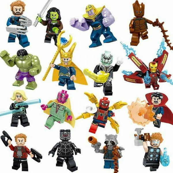 16 st Marvel Avengers Super Hero Comic Mini Figurer Dc Minifig färgglada en one size