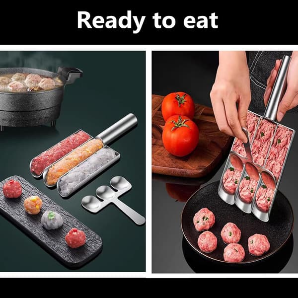 1 stycke 3-i-1 köttbullsformare - Gör 3 köttbullar samtidigt - Rostfritt stål - Kök & Hot Pot - Inkluderar spatel