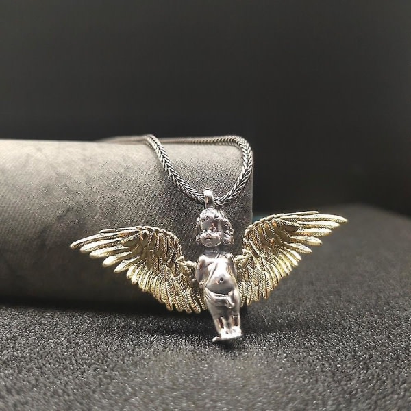 Klassisk liten ängel Guld Färg Vingar Hänge Halsband Män och Kvinnor Ins Vinden Ljus Lyx Nyckelben Kedja Hip Hop Smycken Present