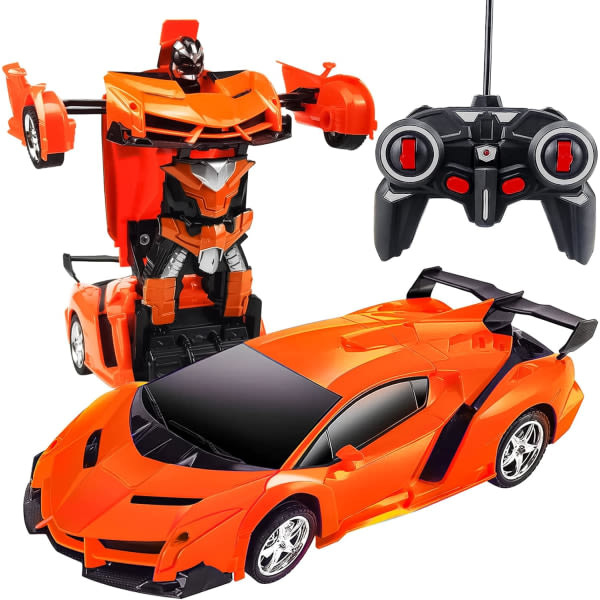 Fjernstyrt bil, Transformerende bilrobot Rc biler for barn gutter jenter gave, 2,4G 1:18 racerbil med en knapp- Orange