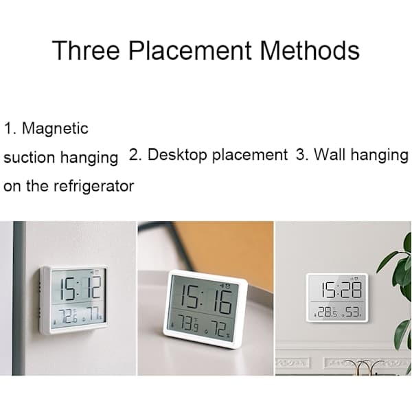 8218 Tunn och lätt magnetisk väggmonterad LCD-temperatur elektronisk digital klocka (vit)