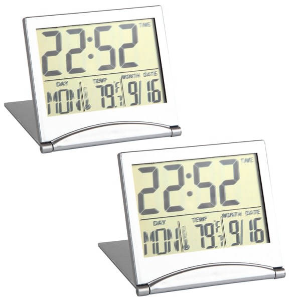 2st Silver Digital Väckarklocka Desktop Temperatur LCD Display