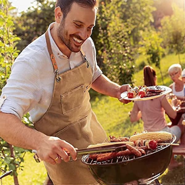 Grillforkle for menn, forlenget lerret, vanntett arbeidsforkle, kryssryggdesign, sveisepforkle GS_tfrf