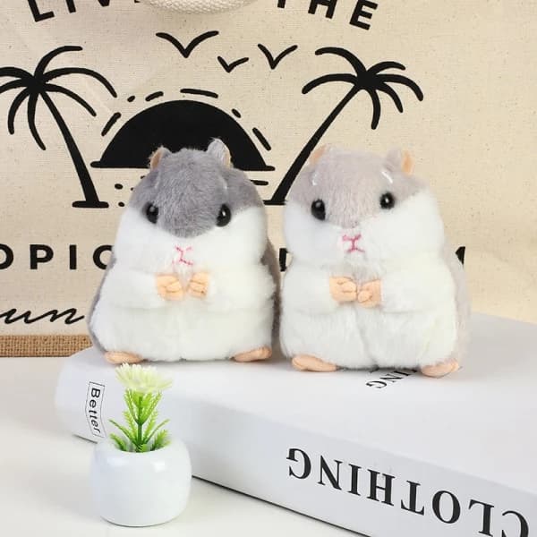 3 Cute Hamster Keychains Blue Brown Gray, Soft Plush Keychain, Hamster Pendant Keychain, Fluffy Keychain, Decorative Animal Keychain