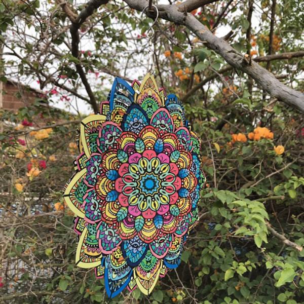 Mandala Hængende Vindspil Hjemindretning i Rustfrit Stål Balkon G Farverig 30*38cm