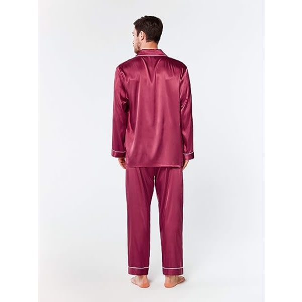 CDQ Pyjamasset for män i sidensatin, långärmad PJ set med knapper og sovkläder i fickor wine red xxl