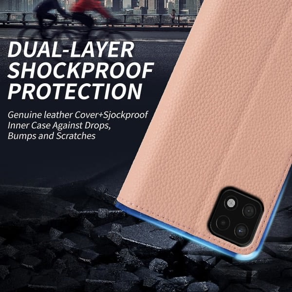 För Samsung Galaxy A22 5g (eu-versio) Litchi Texture Stand Case äkta kohudsläder Cover Pink