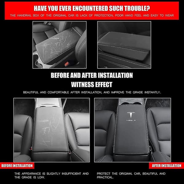 Bilarmrestöverdrag for Tesla Model 3 Model Y PU-lær Center Console Protector Pad Bil Vanntett Armrest Box Matte for Model 3 2017-2022 Mo