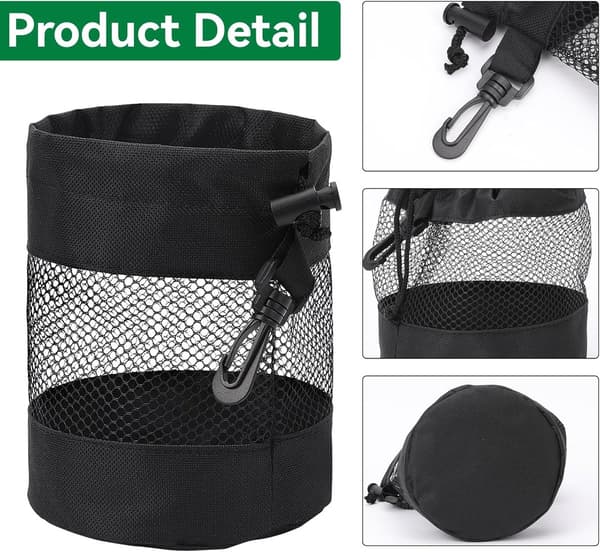 2-pack förvaringsväskor för golfbollar, nätpåse i nylon med dragsko för golfbollar, bärbar för träning och utomhusbruk, svart