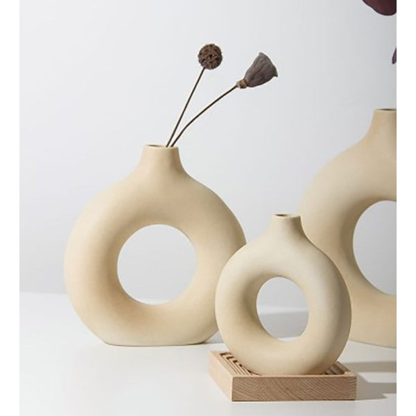 Keramisk vas beige Modern dekorativ konstvas Vas i rund form