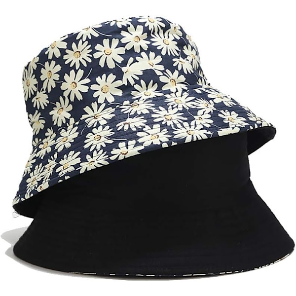 Söt bucket hat strand fiskarhattar för kvinnor, vändbar dubbelsidig användning Daisy Blue