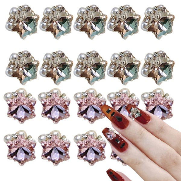 CDQ 20 st Nail Crystal Rhinestones, Nail Diamonds Glas Metal Gems