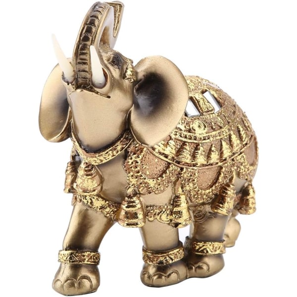 CDQ Elefantstaty, Lucky Feng Shui Golden Elephant Wealth Figurine Heminredning (11,5*6*11,5cm)