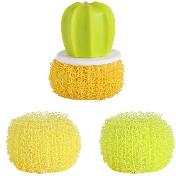 4 stk. Creative Cactus Pot Brush, Nano Rengøringsbold Gradient Gul