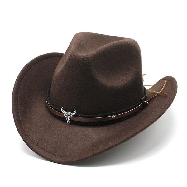 Dewenwils Western Cowboy Top Hat Filt Hat Brun