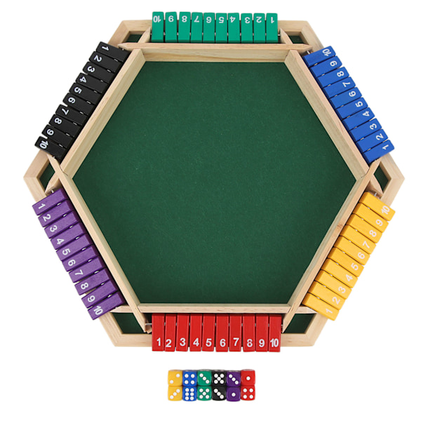 Shut The Box Terning Spill 6 spillere 6 fargesidig trebordplate Steng boksen med 12 terninger