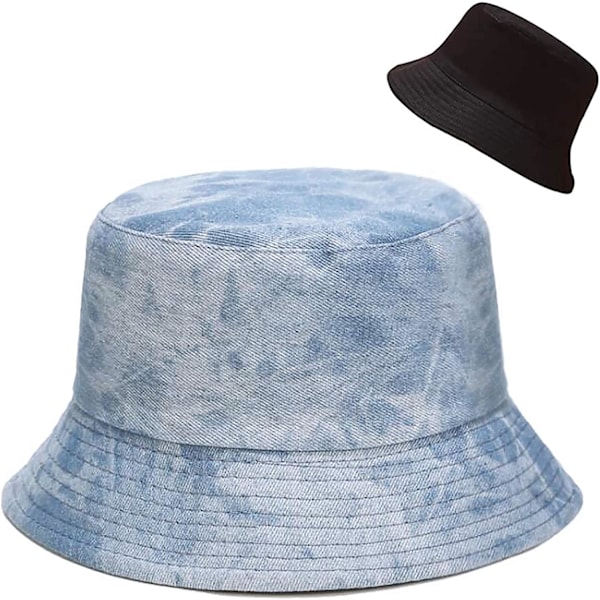Söt bucket hat strandfiskarhattar för kvinnor, vändbar dubbelsidig användning Jean