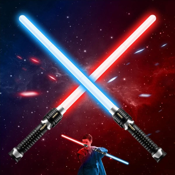 Indtrækkelig lyssværd til børn - Light Up LED Lightsaber Sword Legetøj til drenge, piger - Perfekt til børnefødselsdage, nytår, påske - 2 stk.