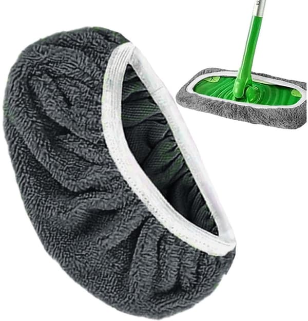 Genanvendelige moppepuder kompatible med Swiffer, 5-pak vaskbare 100% bomuld våd/tør moppe-refiller til træ-, flise- og laminatgulve, grå