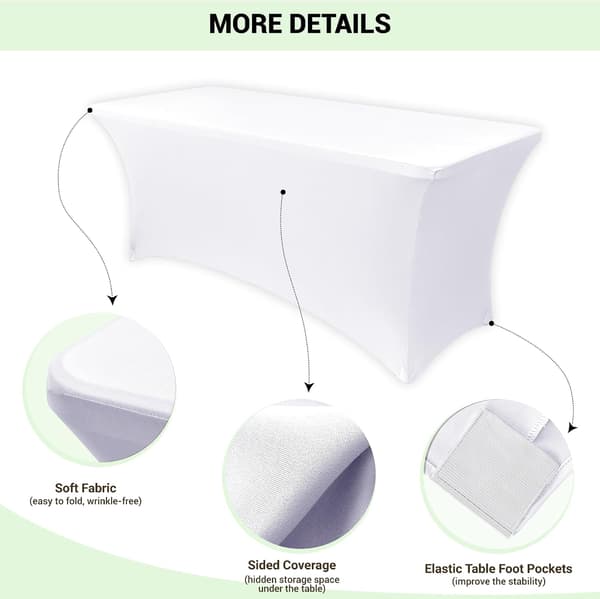 2-pak strækdug hvid - 183x75cm×75cm - Spandex - Til festbord og messe