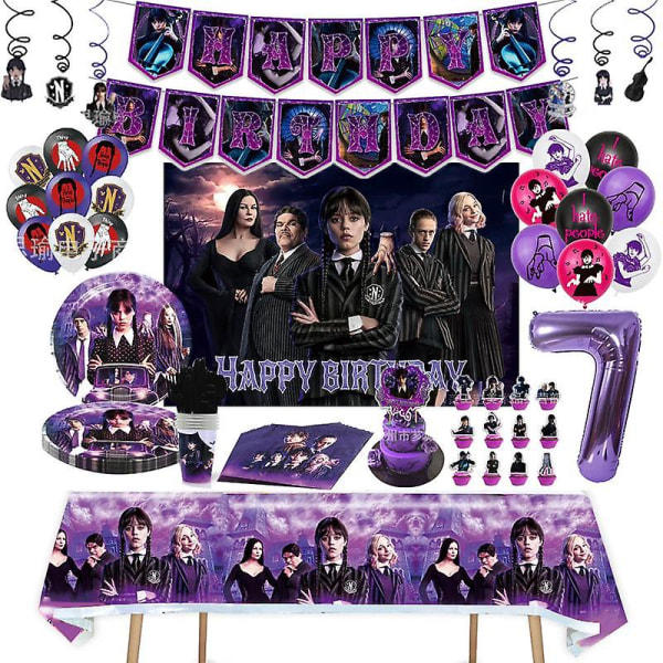 Wednesday Addams Syntymäpäiväjuhlat Koristelu Lasten Suihku Pojat Tytöt Astiat Tarvikkeet Kuppi Liina Numero Ilmapallo Kakku Tausta lautasliinat 20kpl