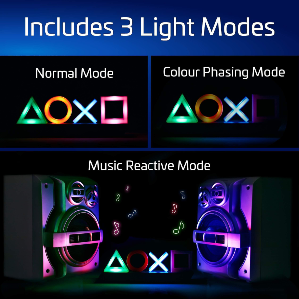 Playstation Ps-knappsymbol Lampa med färgskiftande funktion Flerfärgad nattlampa White none