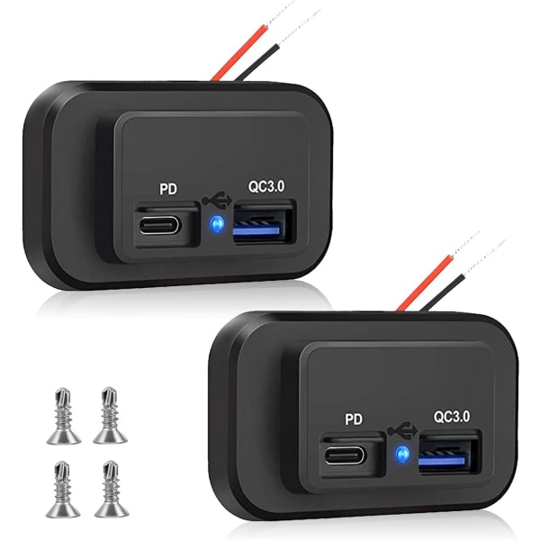 CDQ 2 stk dobbel USB-billaderuttak 12V 4.8A med strømbryter, USB-panelkontroll Hurtigladeuttak