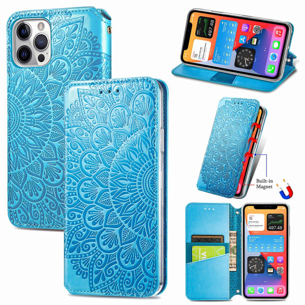 Case for Iphone 12 Pro plånboksmönster Etui Handytasche Coque präglat cover - blå null none