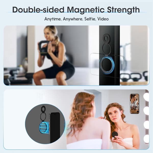 Magnetisk telefonringholder med dobbeltsidede magneter, 360 roterende støttefod til iPhone og Android, sort