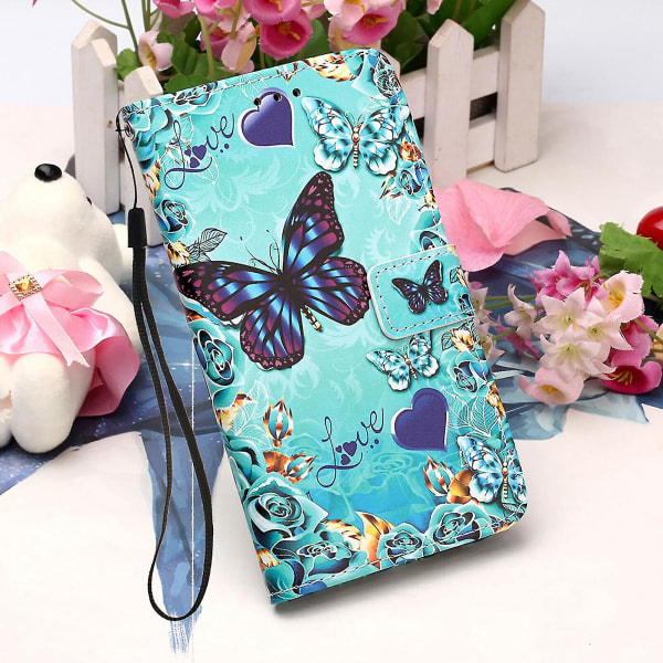 Kompatibel med Iphone 13 Case Läder Flip Cover med kortplatsholdere Stativmønster - Heart Butterfly null ingen