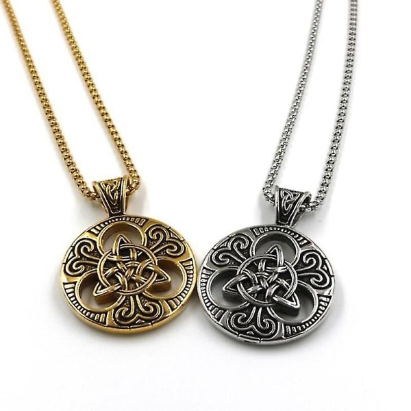 Ny Retro Nordic Viking Celtic Knot Symbol Hänge Män S Halsband Amulett Smycken Present AL4132-Sølv