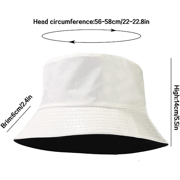 Söt bucket hat strand fiskarhattar för kvinnor, vändbar dubbelsidig användning PU Leather White