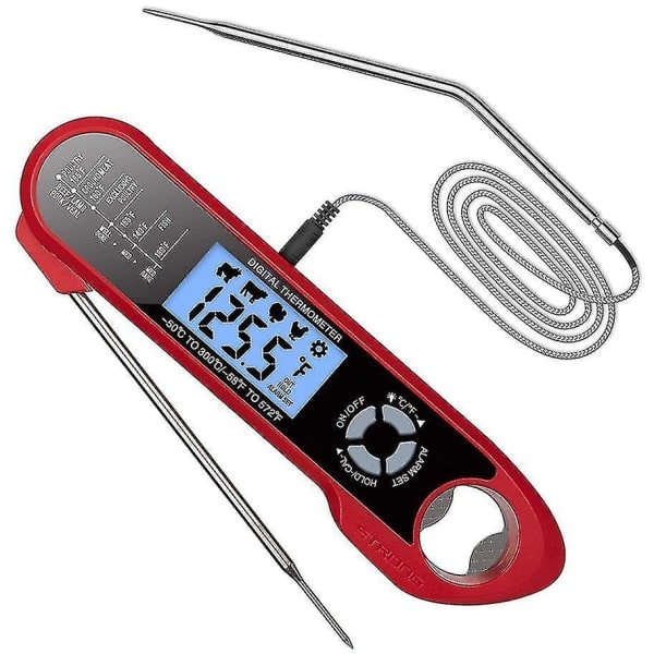 Foldbar og vanntett grilltermometer med dobbel sonde