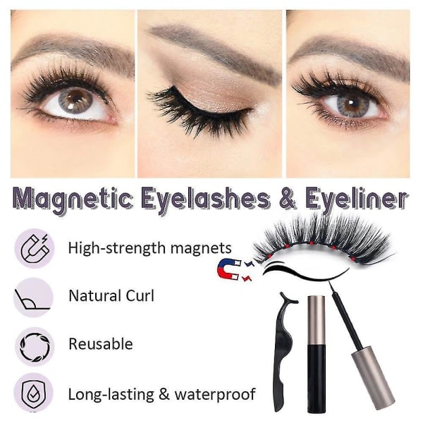 10 par magnetiska ögonfransar och 2 Eyeliner Set Natural Look &amp; Återanvändbar
