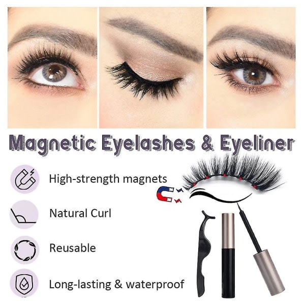 10 par magnetiske øyenvipper og 2 Eyeliner Set Natural Look & Gjenbrukbare