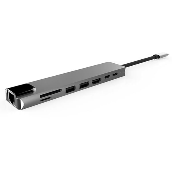 H?jkvalitets 8-i-1 Type-C-expansionsdocka USB 3.0 PD Multifunct Grå A2