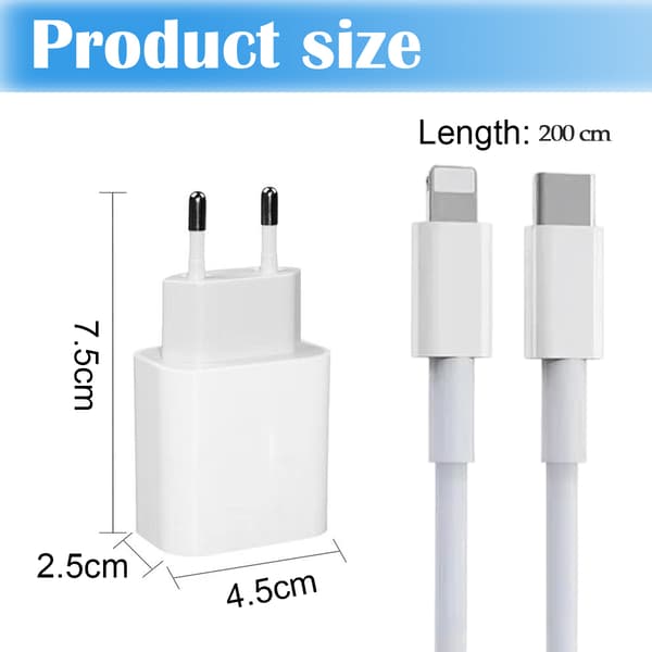 20W USB-C lang kabel egnet for iPhone hurtiglader