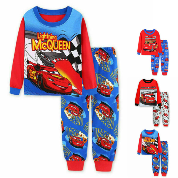 2. Kids Pyjamas Racing Car Långärmad Pullover Sæt Nattkläder A 130cm