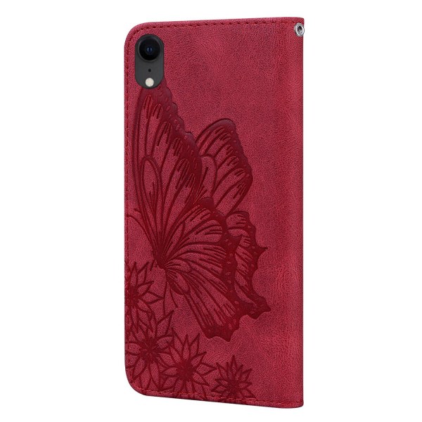 Fodral till iPhone Xr Retro Flip Wallet Präglad Fjärilsskydd - Röd null none