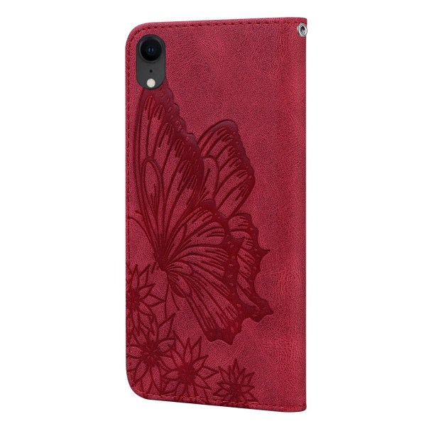 Veske till Iphone Xr Retro Flip Wallet Embossing Butterfly Cover - Röd null ingen
