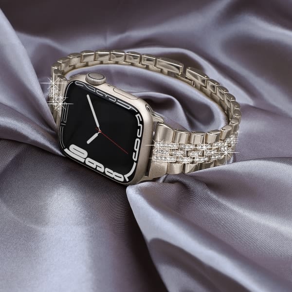 Gäller för Apple Watch -band Apple Watch 1~7 Generation/SE Diamantbesatt metallkedja Starlight Color iWatch-rem (1 paket, 38 mm, silver) CDQ