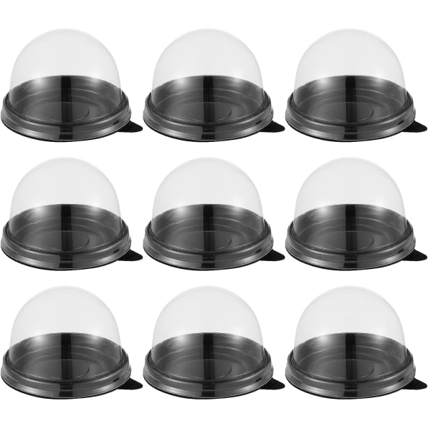 CDQ 100 st Runda plast Transparent Dome Cupcake Boxes Bakning Packbox - Svart Black