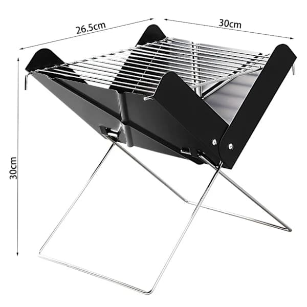 Bærbar kulgrill foldbart pladsbesparende design med rengøringsbørste til picnic, camping, have og balkon sort