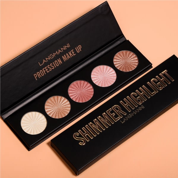 5 farger Smooth Shimmer Highlighter Langvarig Fint Pulver for Kvinner Jenter Daglig Sminke default