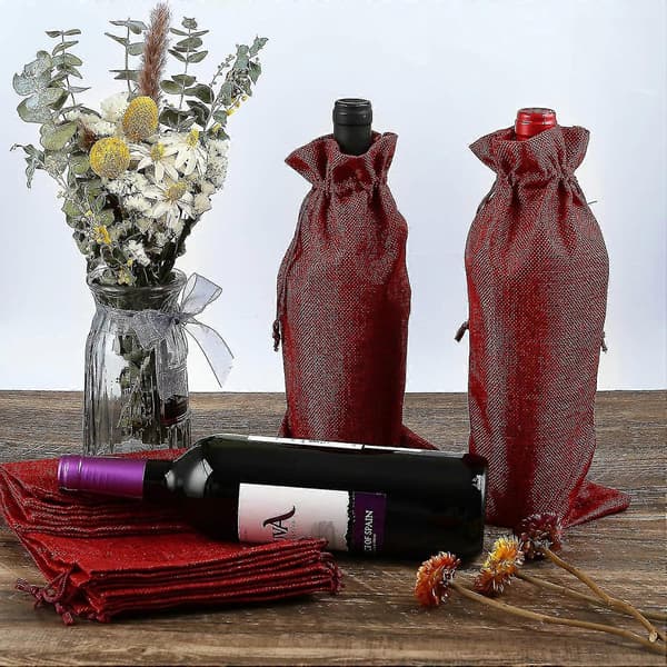 12 st vinflaskor, naturliga juteväskor, flaskväska, tygpåsar, presentpåsar för vinflaskor, champagneflaskor, 16 x 36 cm