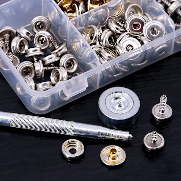 Læder Snap Fasteners Kit (120 stk) | Metal Knapper + Værktøj