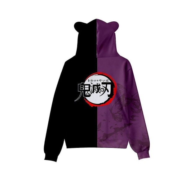 Unisex Demon Slayer tryckt hoodie sweatshirt Casual Pullover Kattöron Huvad tröja Toppar Lila L Purple L