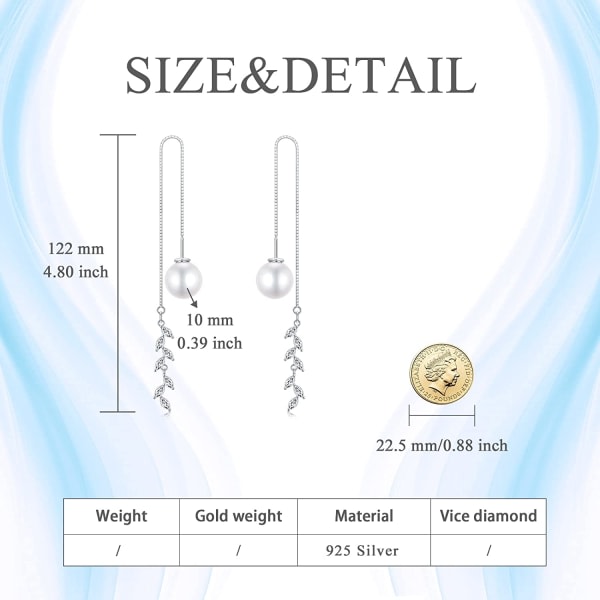 CDQ 925 Sterling Silver Pearl Threader örhängen för kvinnor flickor