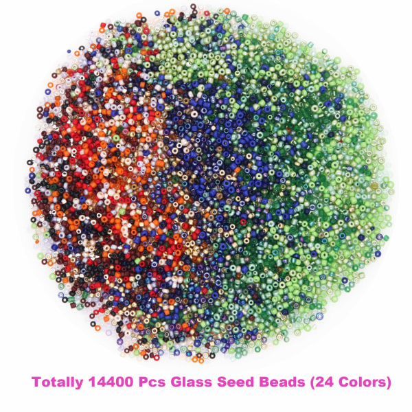 CDQ 14400 glasfröpärlor, små hantverkspærlor, små ponnypärlor for gør-det-själv-armbånd (24 farver)